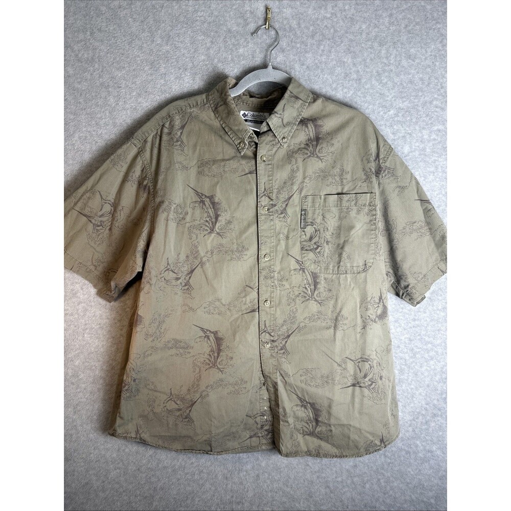 COLUMBIA SPORTSWEAR CASUAL SHORT SLEEVE FISHING SHIRT Swordfish Green Men's XXL